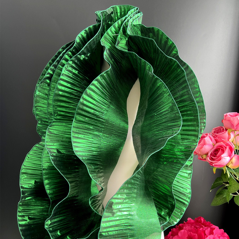 Pleated lace organza ruffled edges wedding party dress designs stage polyester fabric ruffled organza fabric WB37