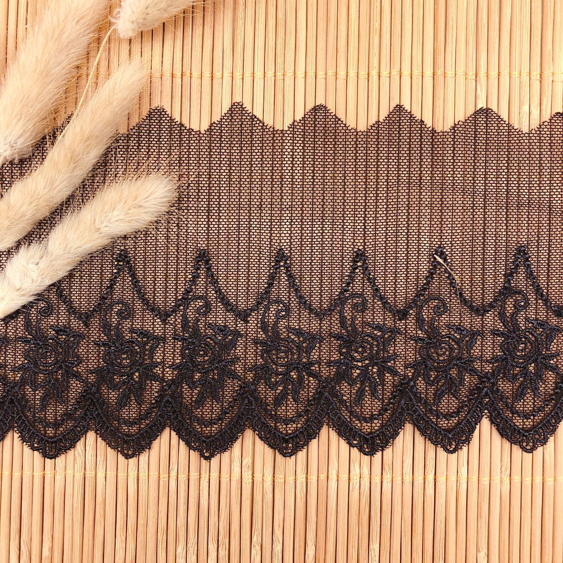 Width 9.7cm Tulle mesh water soluble polyester lace embroidered butterfly knot bar code Lolita lace for handcraft WB27