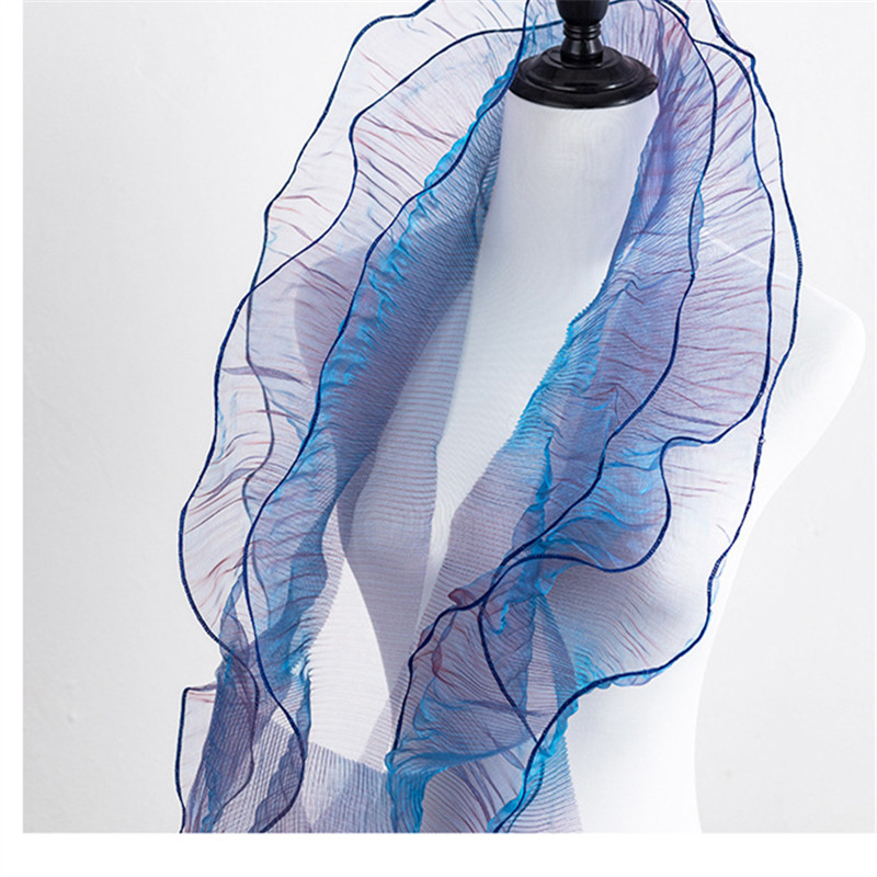 12cm width Shimmer Gradient Mermaid Sheer Organza Transparent Bright Wave Single Ruffle Lace Trim 3D Pleated Mesh Lotus Leaf Fabric WB36