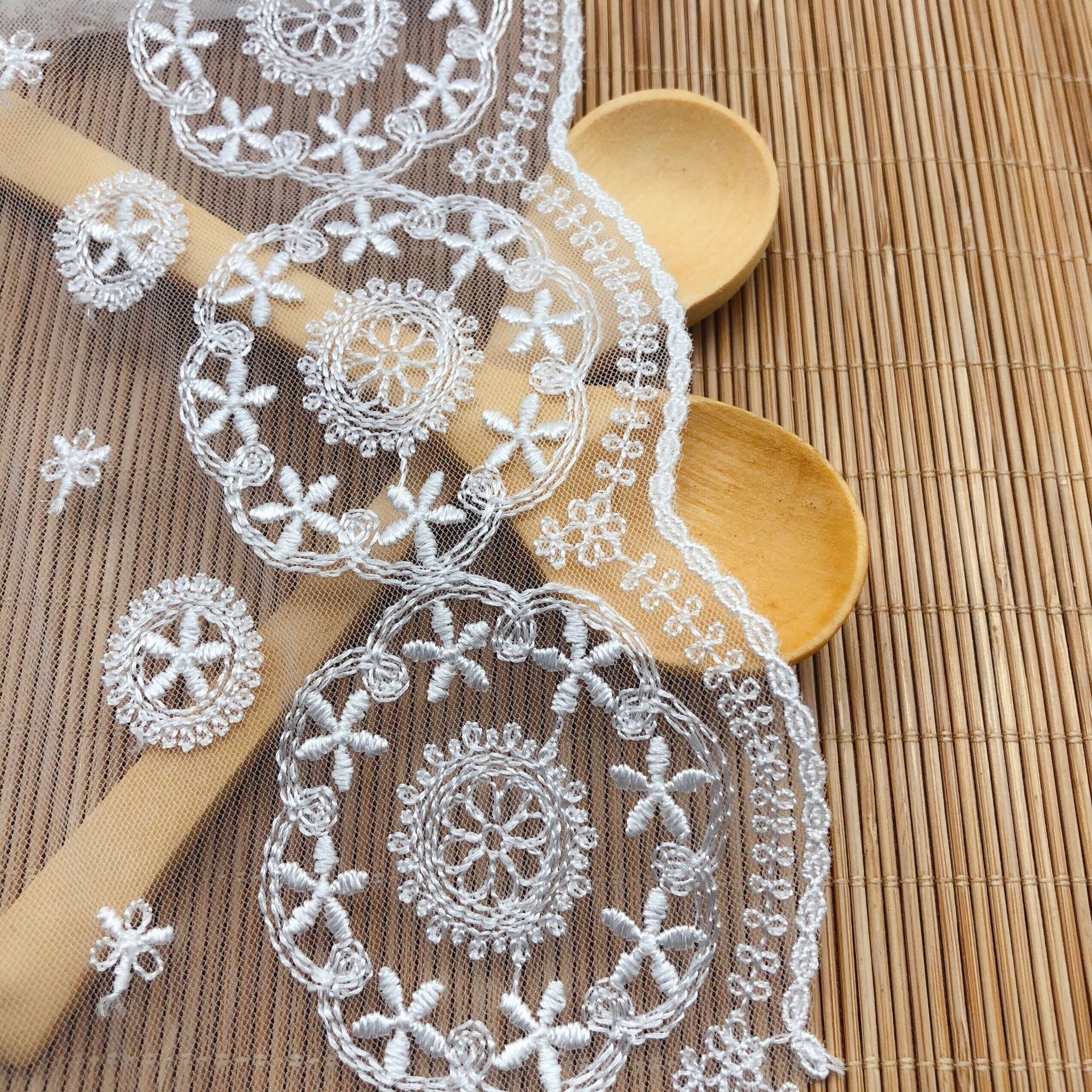 22cm Embroidery Gauze Lace Fabric delicacy Ribbon Clothing Accessories Laces Material Handmade Wedding Doll Dress WB34