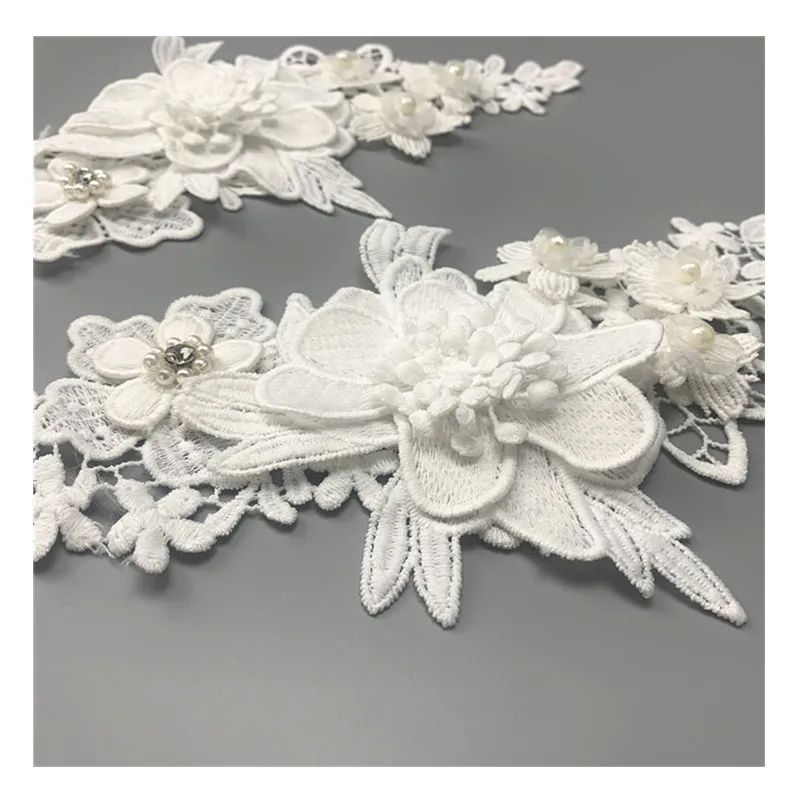zsbszc 1 pair 28*9CM white 3D embroidery Lace flowers Applique patches Venise DIY Wedding dress Garment accessories DA950