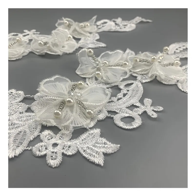 zsbszc 1 pair white 3D embroidery Lace flowers Applique patches Venise DIY Wedding dress Garment accessories DA946