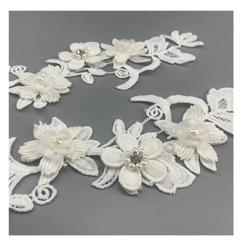 zsbszc 1 pair 25*7CM white 3D embroidery Lace flowers Applique patches Venise DIY Wedding dress Garment accessories DA949