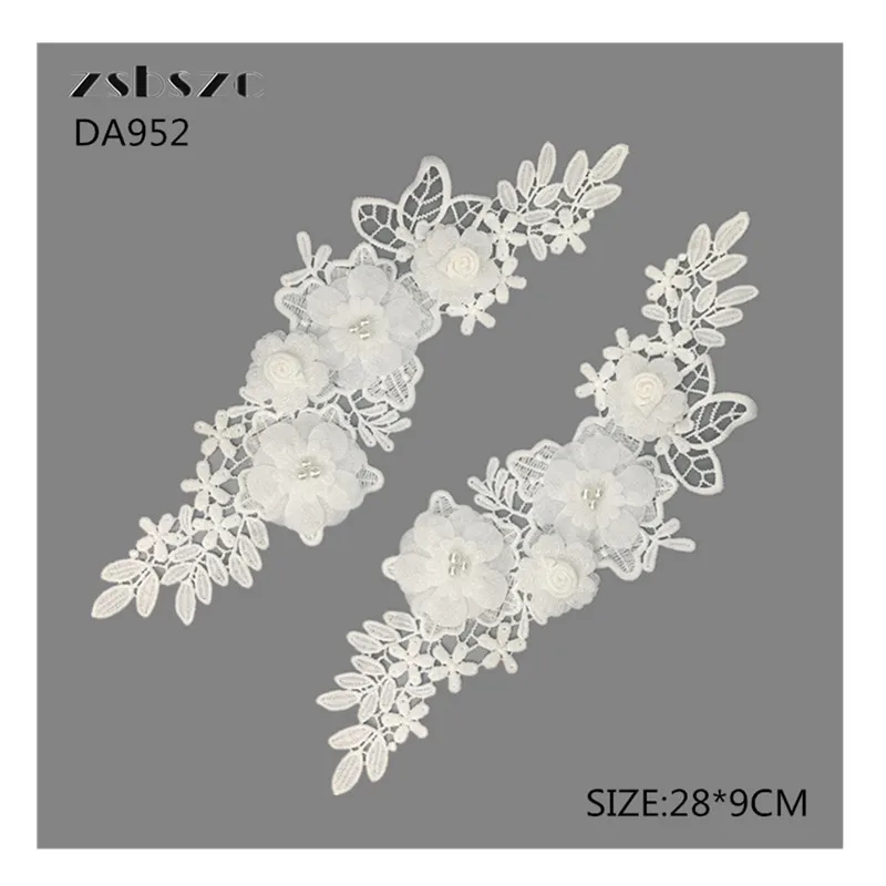 zsbszc 1 pair 28*9CM white 3D embroidery Lace flowers Applique patches Venise DIY Wedding dress Garment accessories DA952