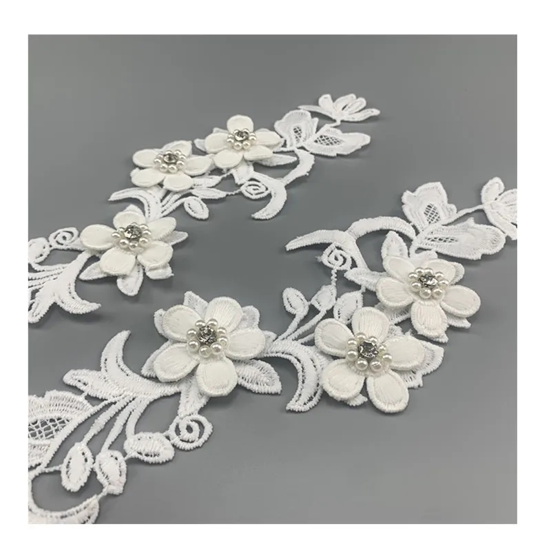 zsbszc 1 pair 25*7CM white 3D embroidery Lace flowers Applique patches Venise DIY Wedding dress Garment accessories DA948