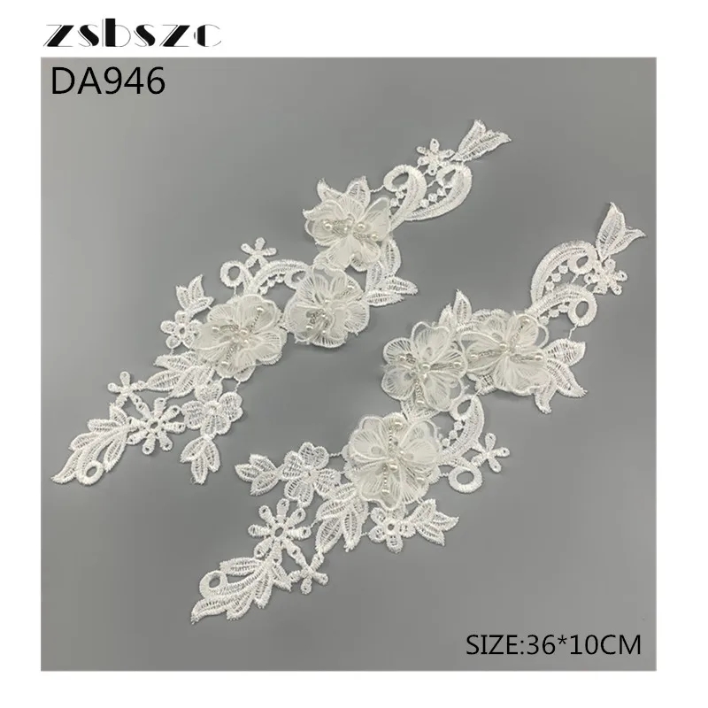 zsbszc 1 pair white 3D embroidery Lace flowers Applique patches Venise DIY Wedding dress Garment accessories DA946