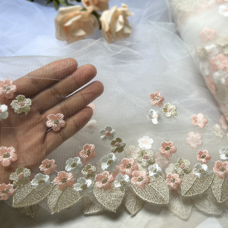 Party Wedding Dress Sewing Accessories 16.8CM Wide Luxury Gold Mesh Embroidered Leaf Flower Lace Fabric for Fringe Trimmings WB38