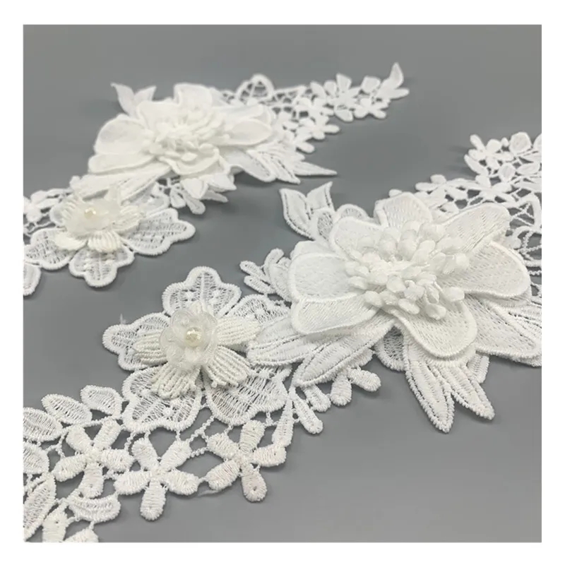 zsbszc 1 pair 28*9CM white 3D embroidery Lace flowers Applique patches Venise DIY Wedding dress Garment accessories DA947