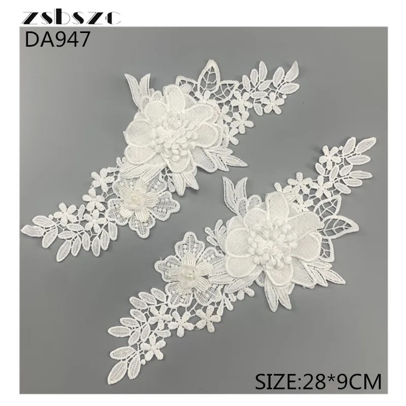zsbszc 1 pair 28*9CM white 3D embroidery Lace flowers Applique patches Venise DIY Wedding dress Garment accessories DA947