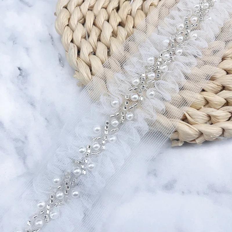 1yard Width 4.5cm Silver Belts Wedding Dress Rhinestone Pearl Bridal Belt DIY Woman Sequin Accessories Evening Gown Sash ZB100