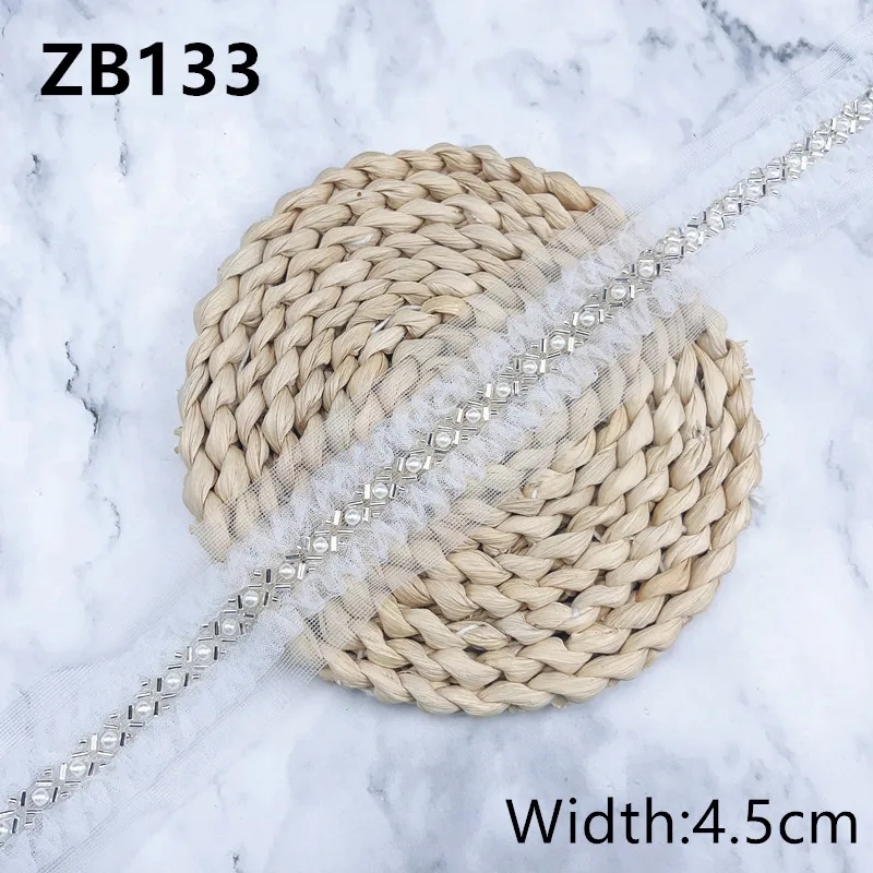 NEW 1 yard Width 4.5cm Pearls Wedding Belt DIY Crystal Bridal Sash Simple Silver Rhinestones Nail Beads Wedding Dresses ZB133