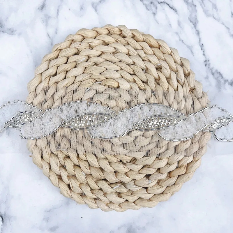 1yard Width 3cm Glitter Rhinestone Chain Band Beads White Lace Ribbon DIY Belt Wedding Dress Garment Sequin Accessories ZB134