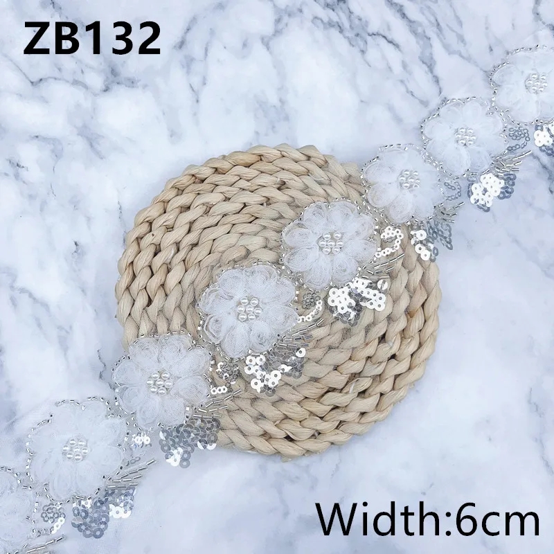 HOT 1 yard Width 6cm Wedding Flowers Belt Pearl Beaded Belt Organza Flower Women Belts Sashes Dress Rhinestone Ribbon Lace ZB132