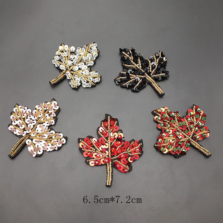 5PCS  Heavy handmade beaded cloth with sequins and crystal leaves for clothing, shoes and hats, decoration of clothing accessories, DIY patches  ZA49