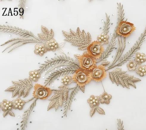 1 pair high-grade diamond embroidery bead lace black beige navy red purple pink blue green wedding dress veil clothing patch  ZA59