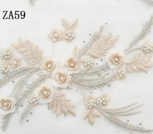 1 pair high-grade diamond embroidery bead lace black beige navy red purple pink blue green wedding dress veil clothing patch  ZA59