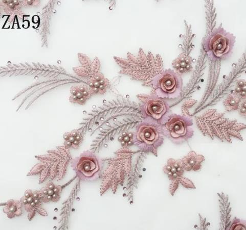 1 pair high-grade diamond embroidery bead lace black beige navy red purple pink blue green wedding dress veil clothing patch  ZA59