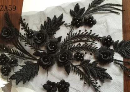 1 pair high-grade diamond embroidery bead lace black beige navy red purple pink blue green wedding dress veil clothing patch  ZA59