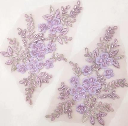 CHICKNIT 22*12cm purple sequiin beads Embroidered lace applique clothing dress accessories diy gown clothing accessories ZA80