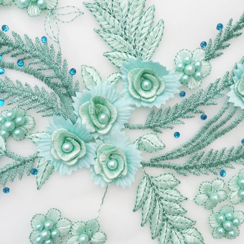 1 pair high-grade diamond embroidery bead lace black beige navy red purple pink blue green wedding dress veil clothing patch  ZA59