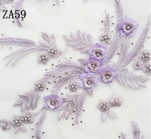 1 pair high-grade diamond embroidery bead lace black beige navy red purple pink blue green wedding dress veil clothing patch  ZA59