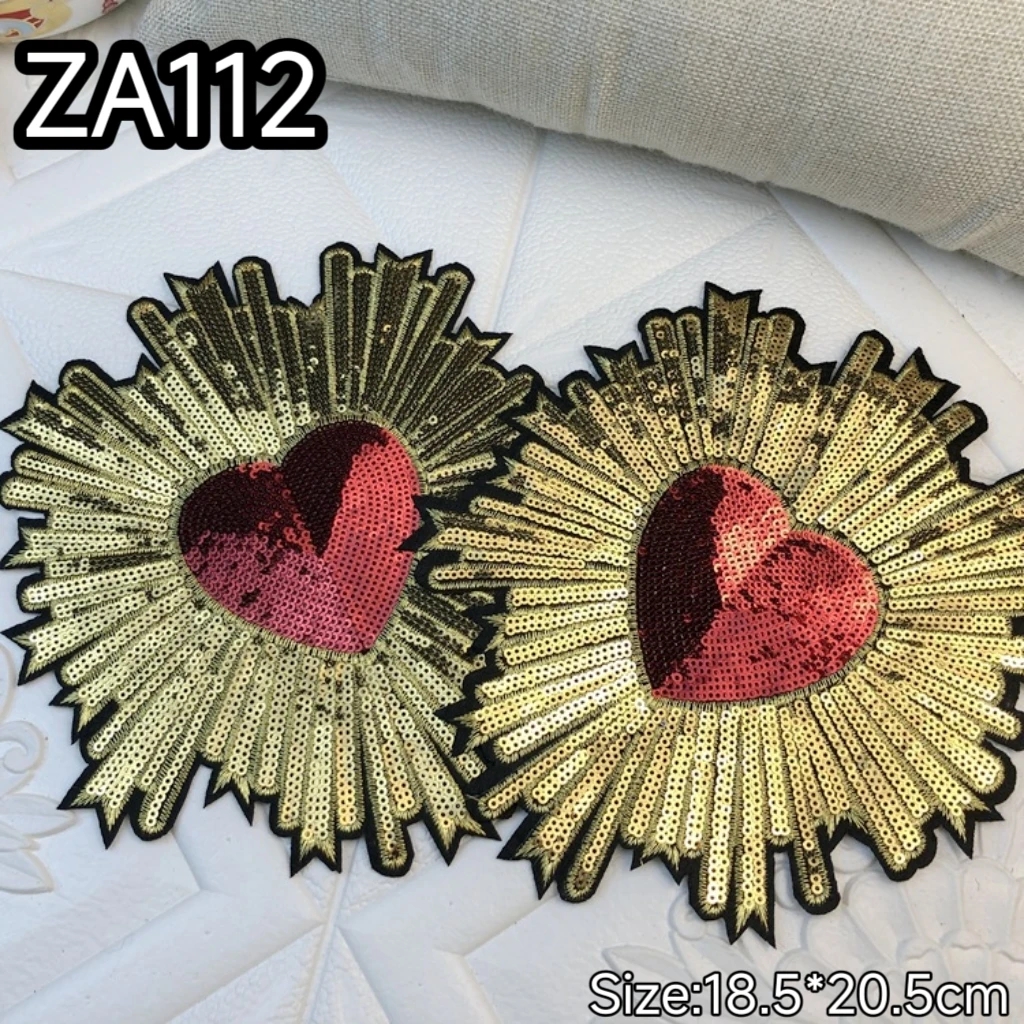 new 5pcs big 20.5*18.5cm sequin embroidery patch love back glue fabric decal clothing T-shirt accessories DIY decoration ZA112