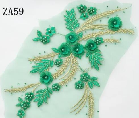 1 pair high-grade diamond embroidery bead lace black beige navy red purple pink blue green wedding dress veil clothing patch  ZA59