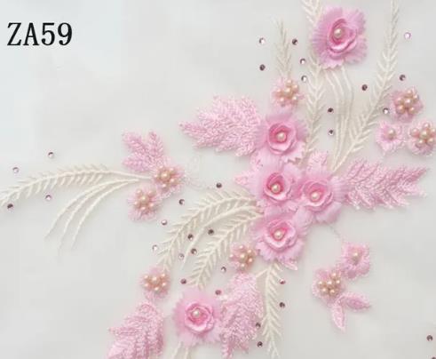 1 pair high-grade diamond embroidery bead lace black beige navy red purple pink blue green wedding dress veil clothing patch  ZA59