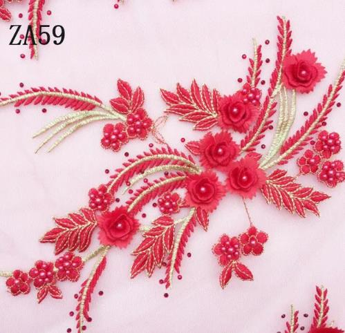 1 pair high-grade diamond embroidery bead lace black beige navy red purple pink blue green wedding dress veil clothing patch  ZA59