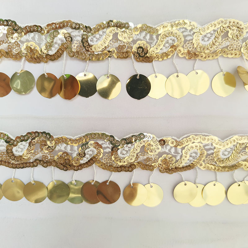 6CM gold and silver large sequins with hanging whiskers, machine embroidered beads, tassels, dance clothing accessories, lace XY10