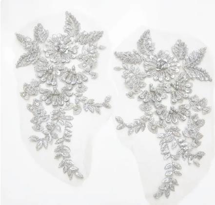 CHICKNIT 24*15cm royal blue sequiin bead Embroidered lace applique clothing dress accessories diy gown clothing accessories ZA81