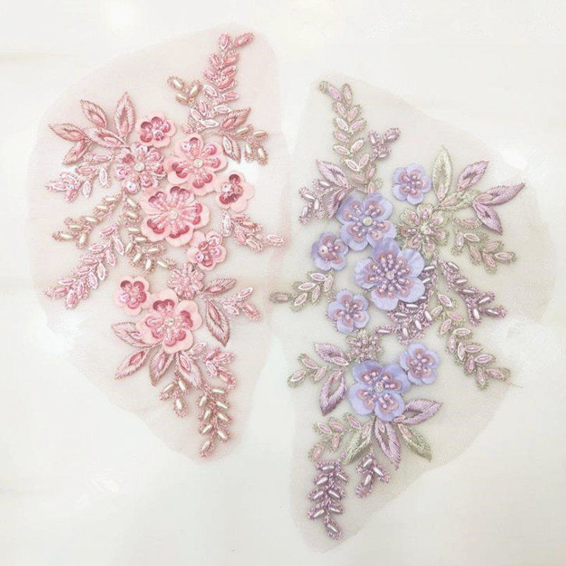 CHICKNIT 22*12cm purple sequiin beads Embroidered lace applique clothing dress accessories diy gown clothing accessories ZA80