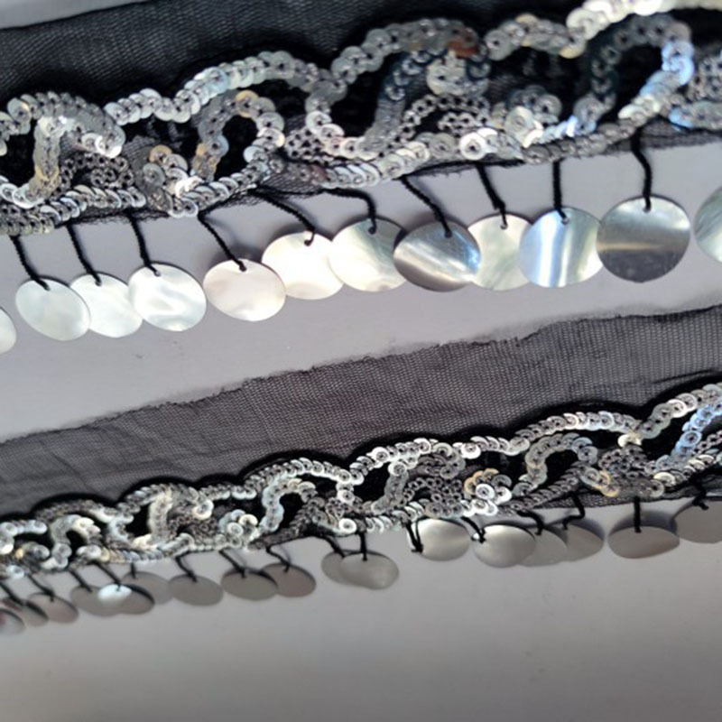 6CM gold and silver large sequins with hanging whiskers, machine embroidered beads, tassels, dance clothing accessories, lace XY10