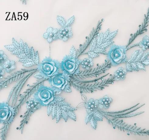 1 pair high-grade diamond embroidery bead lace black beige navy red purple pink blue green wedding dress veil clothing patch  ZA59