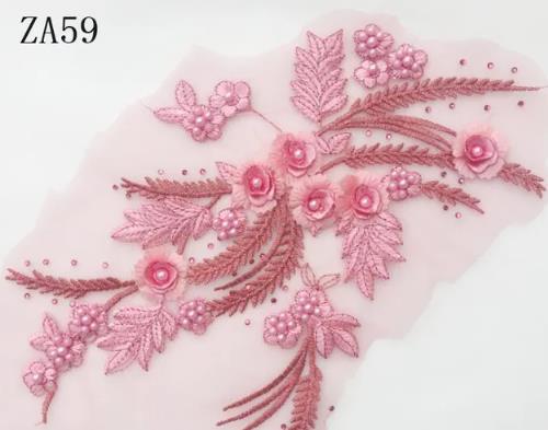 1 pair high-grade diamond embroidery bead lace black beige navy red purple pink blue green wedding dress veil clothing patch  ZA59