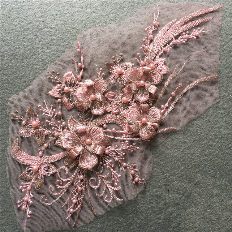 1PCS Colorful hot sale three-dimensional beaded lace applique wedding dress performance costume embroidery sticker handmade diy material ZA54