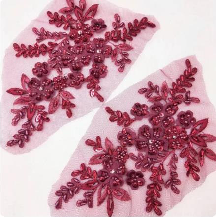 CHICKNIT 22*12cm purple sequiin beads Embroidered lace applique clothing dress accessories diy gown clothing accessories ZA80
