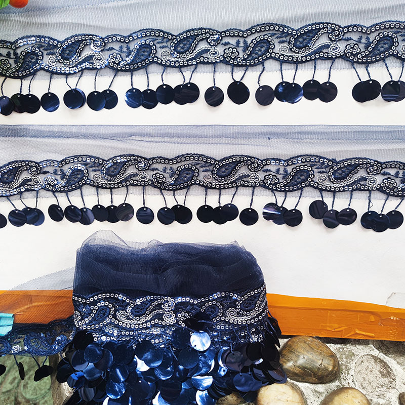 6CM gold and silver large sequins with hanging whiskers, machine embroidered beads, tassels, dance clothing accessories, lace XY10