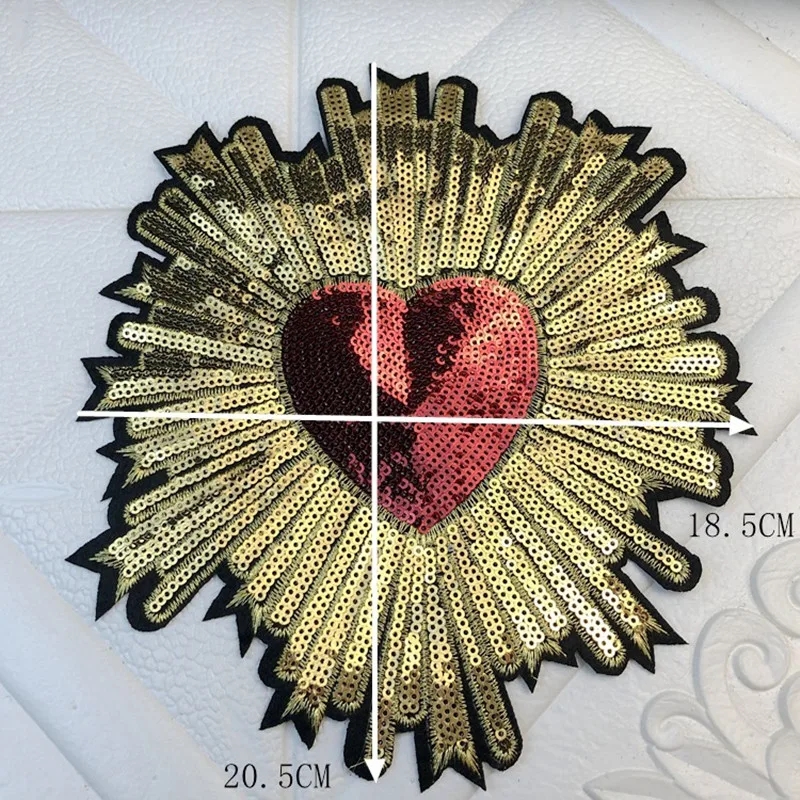 new 5pcs big 20.5*18.5cm sequin embroidery patch love back glue fabric decal clothing T-shirt accessories DIY decoration ZA112