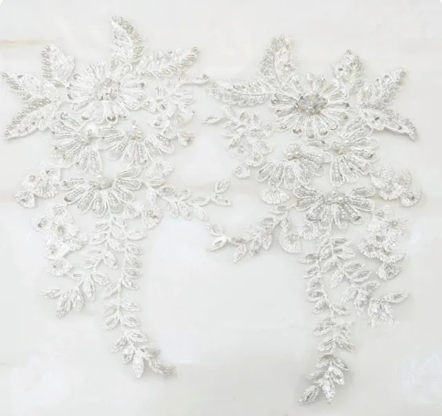 CHICKNIT 24*15cm royal blue sequiin bead Embroidered lace applique clothing dress accessories diy gown clothing accessories ZA81