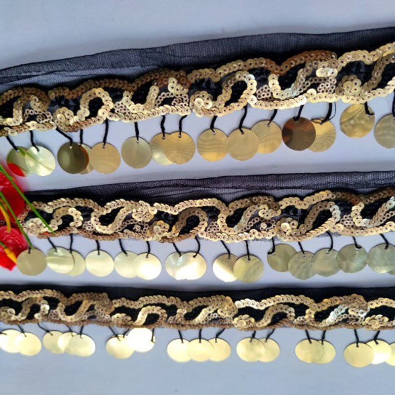 6CM gold and silver large sequins with hanging whiskers, machine embroidered beads, tassels, dance clothing accessories, lace XY10