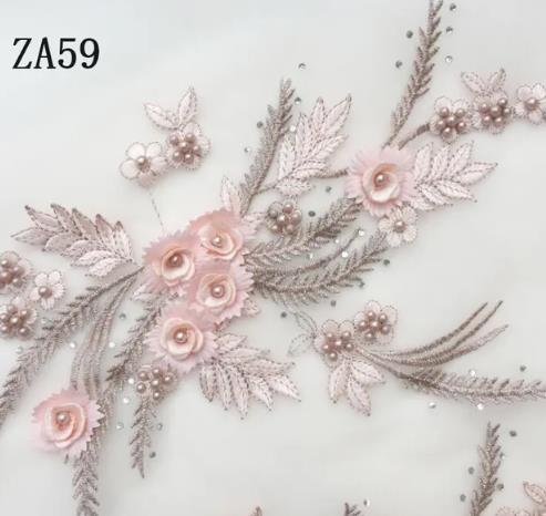 1 pair high-grade diamond embroidery bead lace black beige navy red purple pink blue green wedding dress veil clothing patch  ZA59