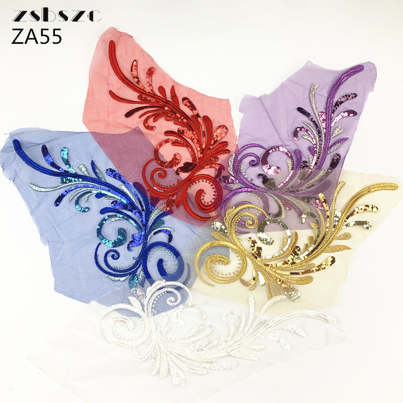 1PCS  Wedding dress neckline lace flower performance costume embroidery patch accessories DIY headdress sequins ZA55