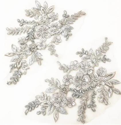 CHICKNIT 22*12cm purple sequiin beads Embroidered lace applique clothing dress accessories diy gown clothing accessories ZA80