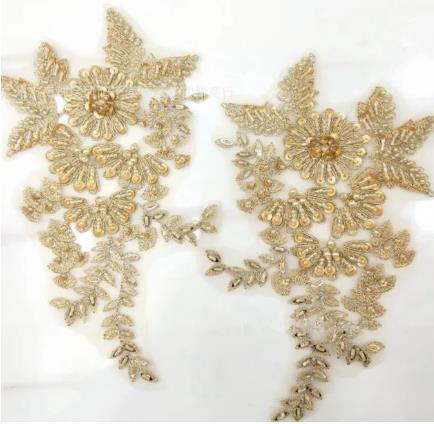 CHICKNIT 24*15cm royal blue sequiin bead Embroidered lace applique clothing dress accessories diy gown clothing accessories ZA81