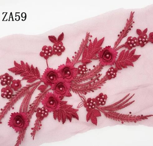 1 pair high-grade diamond embroidery bead lace black beige navy red purple pink blue green wedding dress veil clothing patch  ZA59