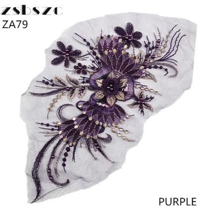 CHICKNIT 32*16cm purple 3D costume wedding new sequin embroidery lace gown applique clothes diy gown clothing accessories ZA79