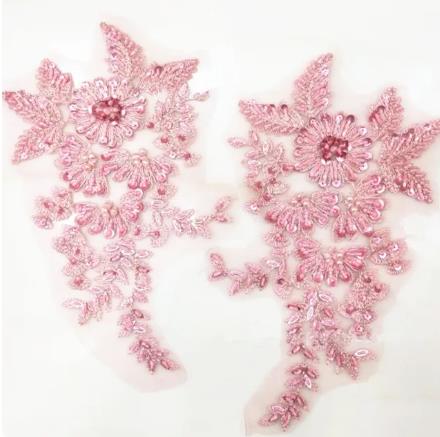 CHICKNIT 24*15cm royal blue sequiin bead Embroidered lace applique clothing dress accessories diy gown clothing accessories ZA81