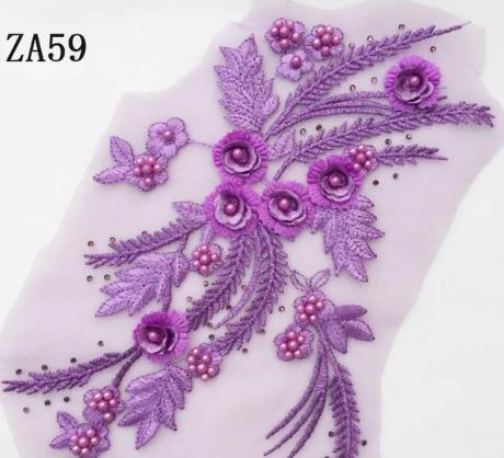 1 pair high-grade diamond embroidery bead lace black beige navy red purple pink blue green wedding dress veil clothing patch  ZA59