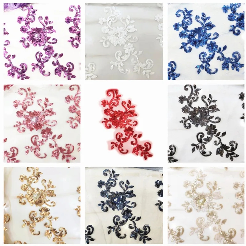 zsbszc 2pcs 23*12cm 3D costume wedding new sequin embroidery lace gown applique clothes diy gown clothing accessories ZA76